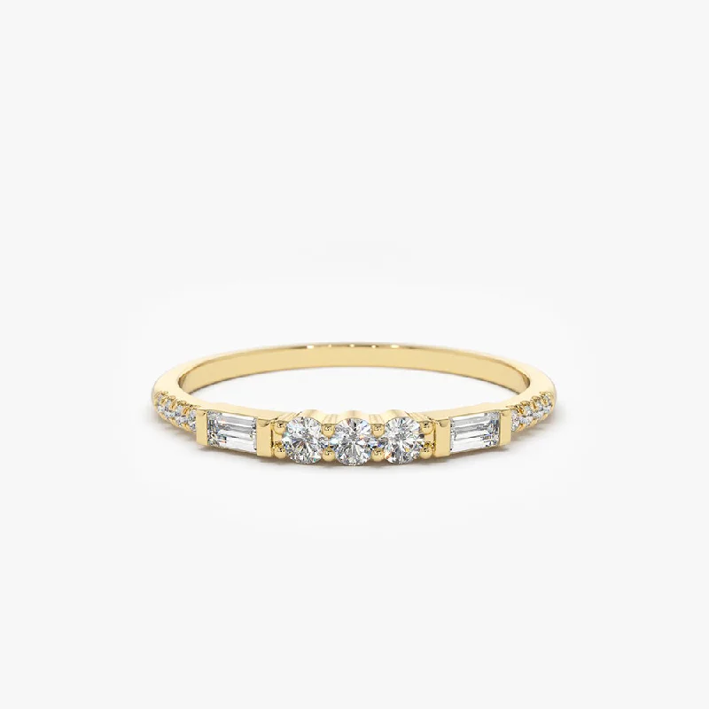 Unique Wedding Ring Sets-14K Gold Three Diamond Equilibrium Ring