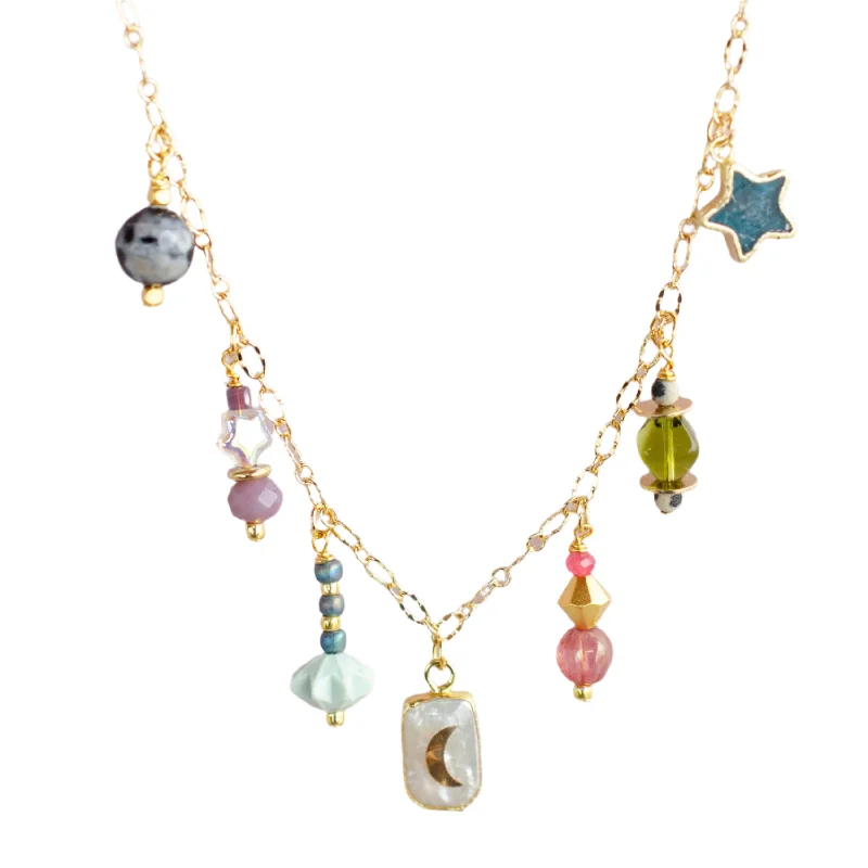 Layered Necklaces-Atlas Pearl Moon Charm Necklace by Jill Makes