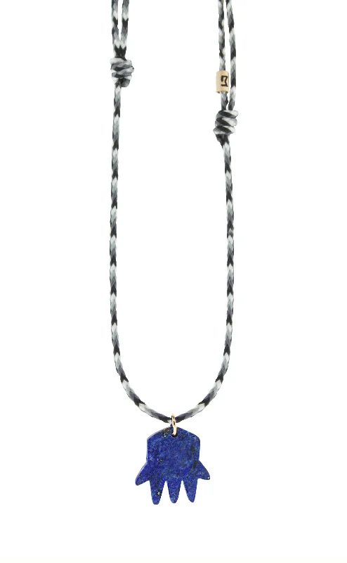 3D Printed Necklaces-Medium Lapis Gemstone Hand Pendant on Adjustable Cord Necklace