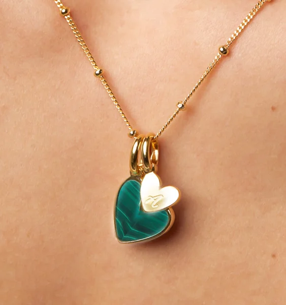 Love Necklaces-Malachite Heart Initial Necklace