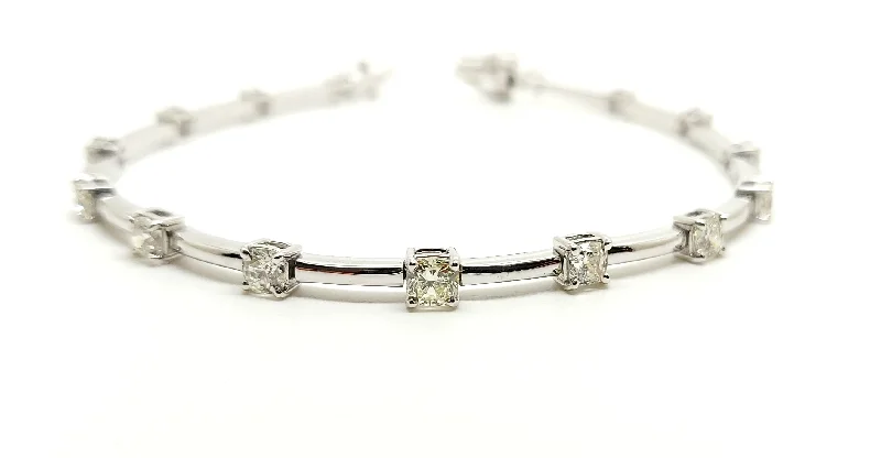 Cute Bracelets for Teenage Girls-CUSHION DIAMOND STATION BRACELET IN WHITE GOLD AD NO. 2371