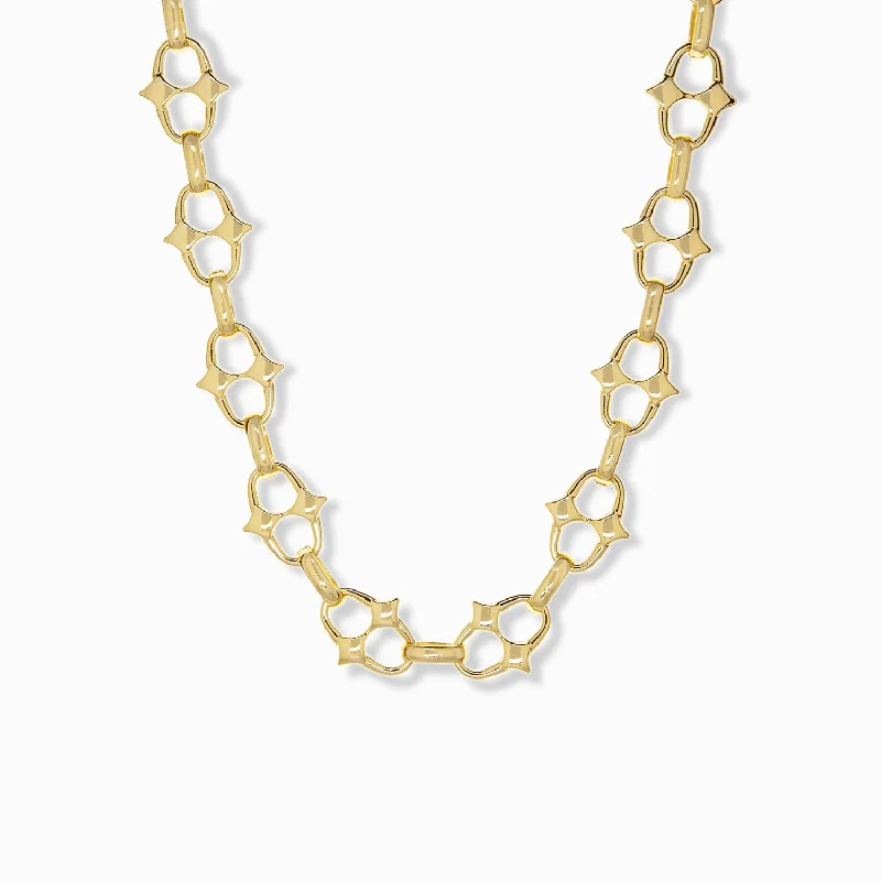 Designer Gold Necklaces-large oval link necklace with spike detail