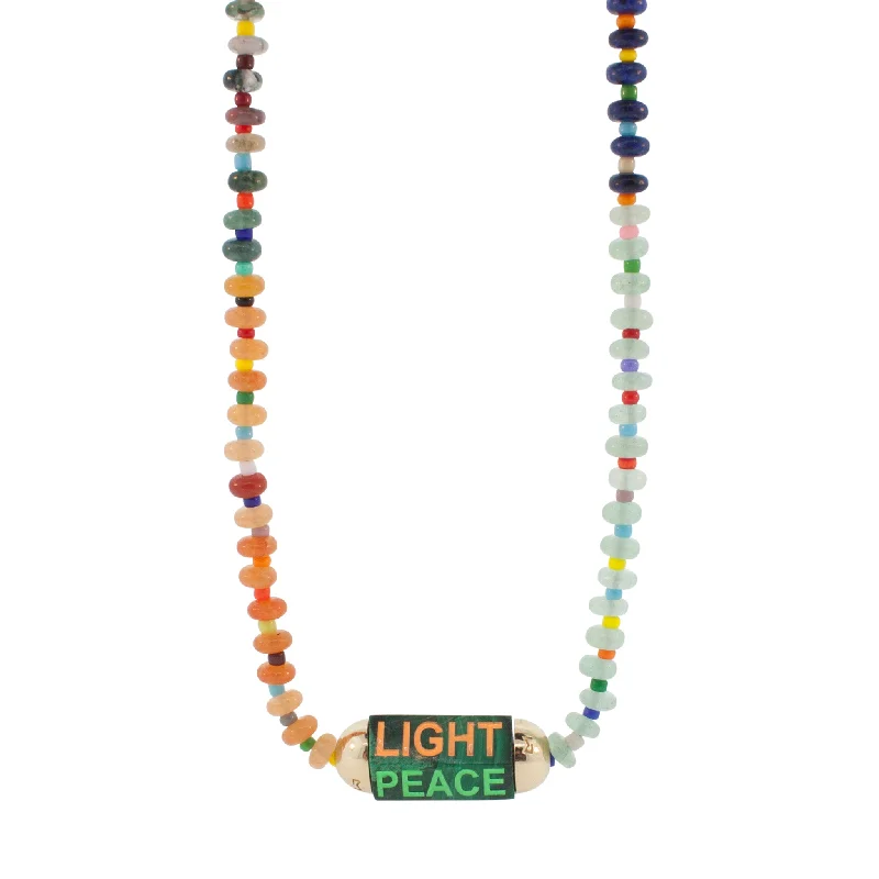 Floral Necklaces-Enameled "Peace & Light" Malachite Hexagon Beaded Necklace