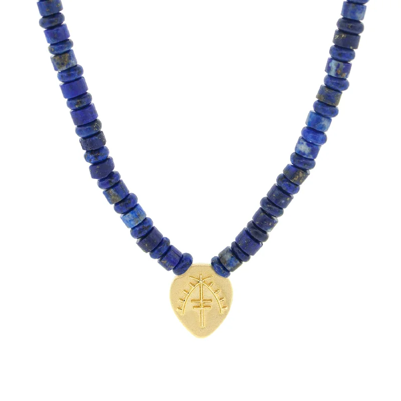 Christmas Necklaces-Moor Shield Pendant on Lapis Beaded Necklace