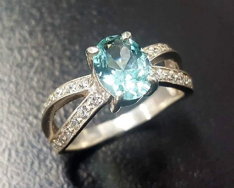 Unique Wedding Rings with Diamonds-Aquamarine Ring - Blue Engagement Ring - Classy Vintage Ring