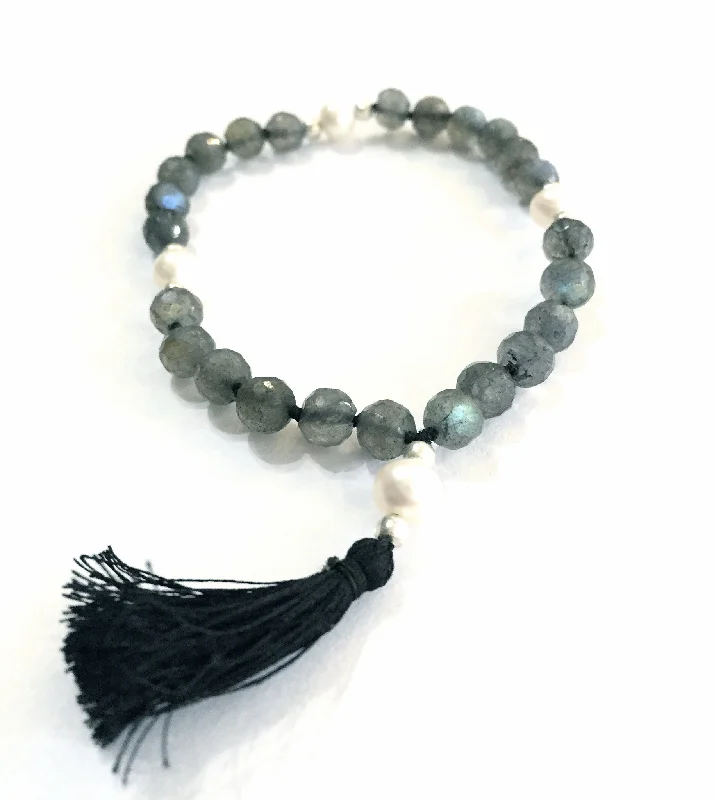 Beaded Bracelets for Wellness-Labradorite & Pearl Quartermala