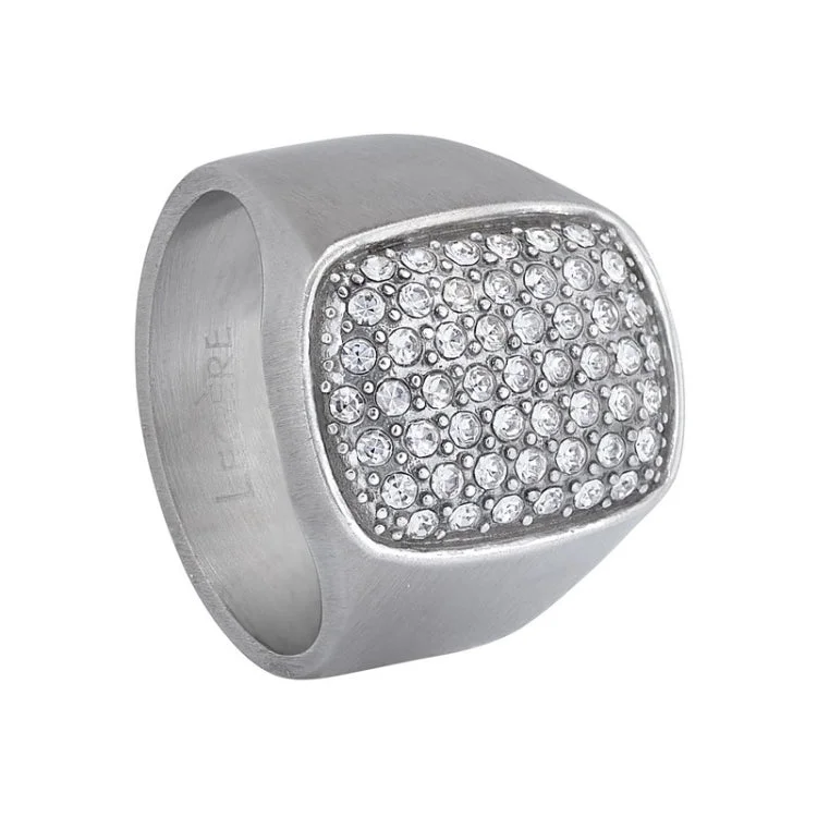 Simple Diamond Rings for Men-Stainless Steel Pave Ring with Simulated Diamonds