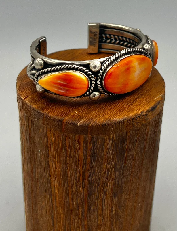 Engraved Stainless Steel Bracelets-Cuff/Bracelet- Albert Lee Navajo Spiny-Oyster and Sterling