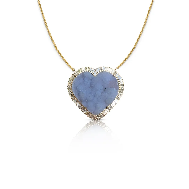 Simple Chain Necklaces-14k Druzy Baguette Heart Necklace