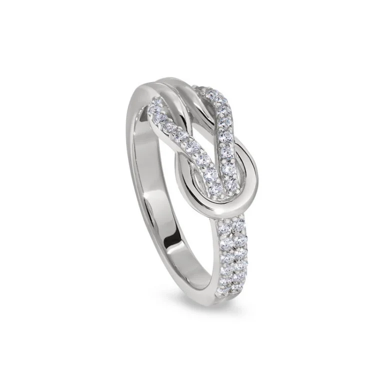 Platinum Wedding Rings-Platinum Finish Sterling Silver Micropave Interlocking Loops Ring with Simulated Diamonds - Size 9