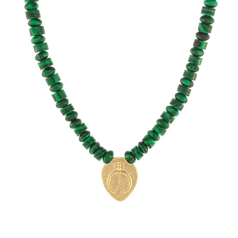 Fathers Day Necklaces-Naja Shield Pendant on Malachite Beaded Necklace