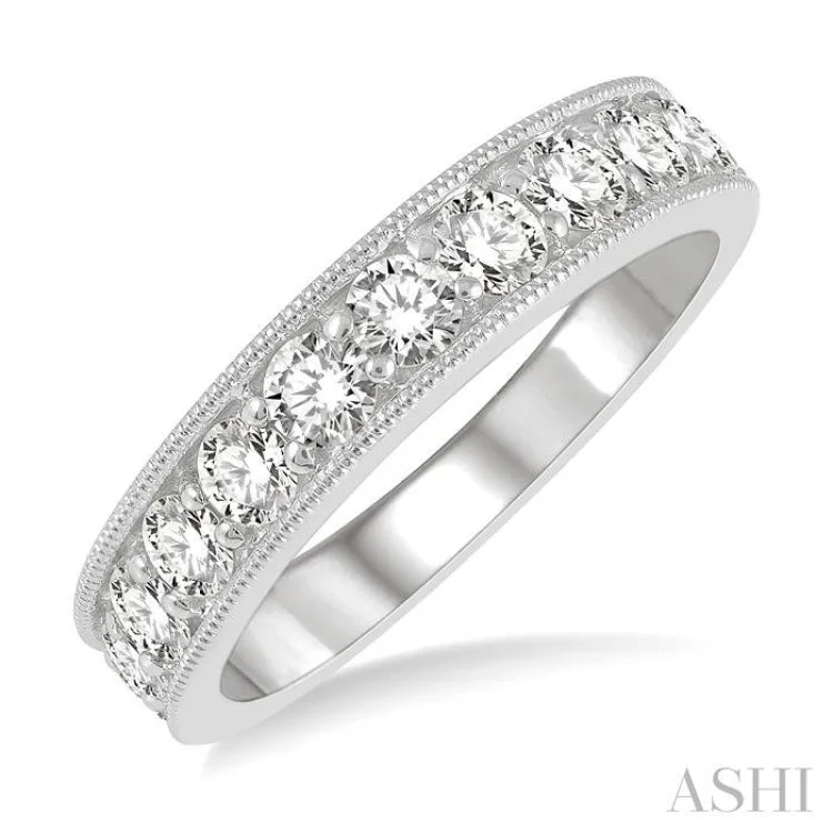 Affordable Custom Wedding Bands-1 Ctw Round Cut Diamond Wedding Band in 14K White Gold