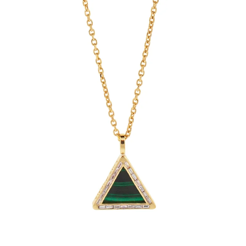 Pendant Necklaces-Malachite Triangle Pendant Necklace with Diamond Baguettes