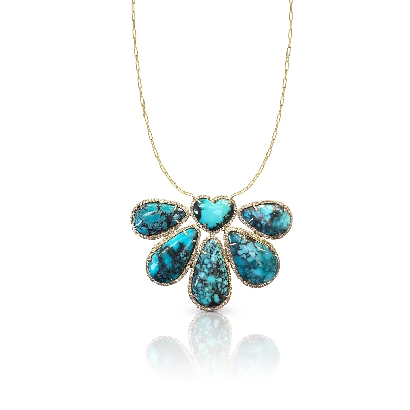 Fashion Necklaces-14k Large Turquoise Free Form and Heart Necklace