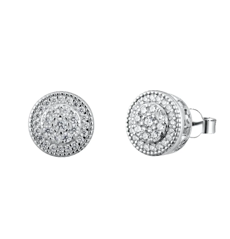 Crystal and Pearl Earrings-Sparkling Halo Victorian Crystal Pave Stud Earrings