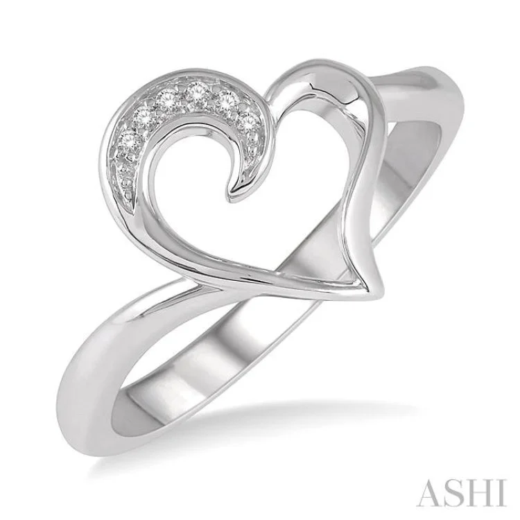 Wedding Rings with Personalization-1/50 Ctw Hollow Center Heart Charm Round Cut Diamond Ring in Sterling Silver