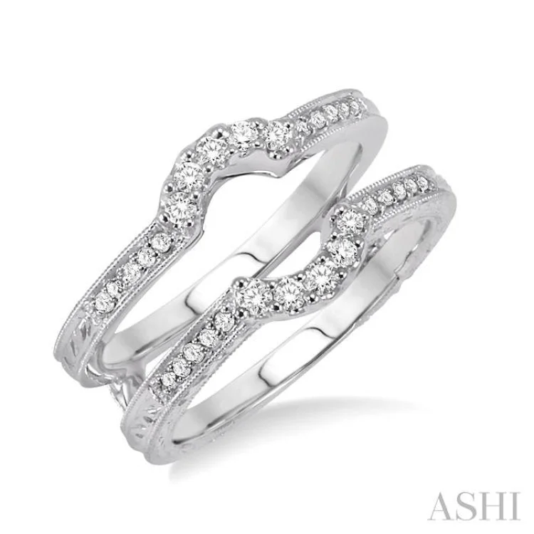 Handmade Promise Wedding Bands-1/4 Ctw Round Cut Diamond Insert Ring in 14K White Gold