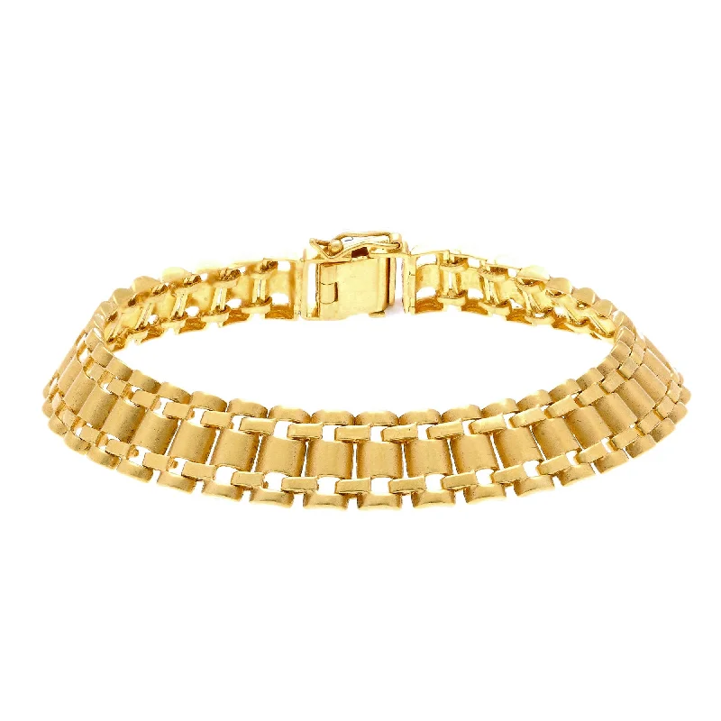 Healing Gemstone Bracelets for Women-22K Yellow Gold Men's Watch Band Bracelet W/ Curved Tubular Links