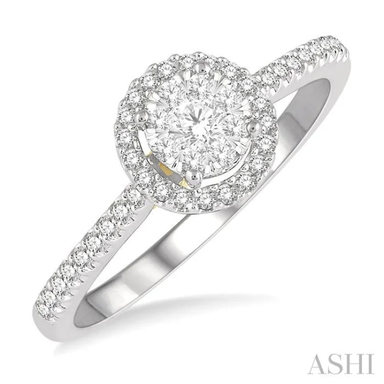 Designer Silver Promise Rings-1/3 Ctw Round Diamond Lovebright Halo Engagement Ring in 14K White and Yellow Gold