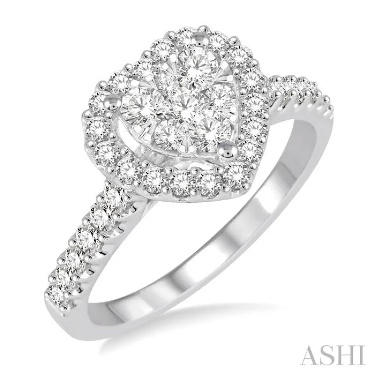 Vintage Promise Rings for Women-1/2 Ctw Round Cut Diamond Heart Shape Lovebright Ring in 14K White Gold