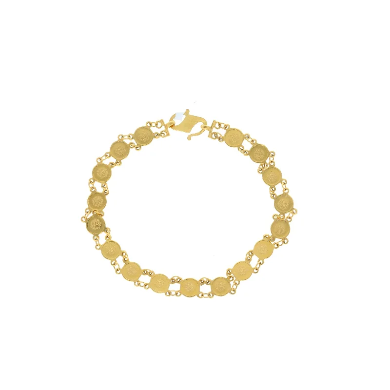 Stylish Stretch Bracelets for Women-22K Yellow Gold Coin Link Peace Bracelet, 8.8 grams