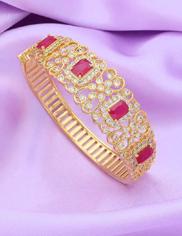 Stylish Crystal Bracelets for Women-Designer Zirconia Gold Polish Ruby Bracelet