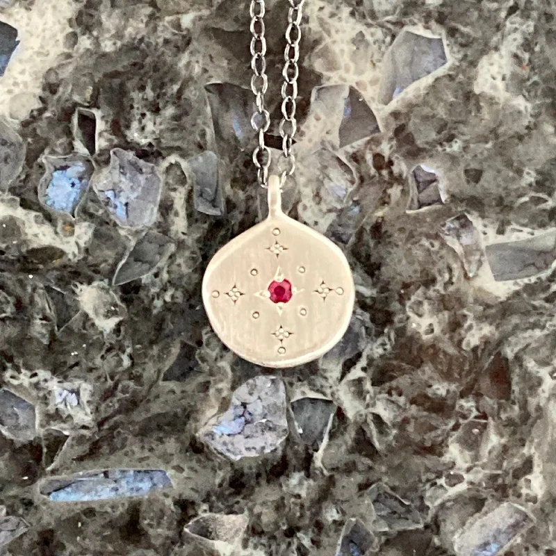 Wedding Pendant Necklaces-Evening Star Ruby Sterling Silver Pendant Necklace