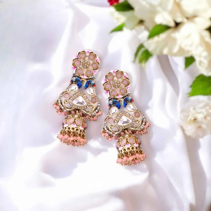 Elegant Gold Drop Earrings-Blush Bhagya Jhumkis