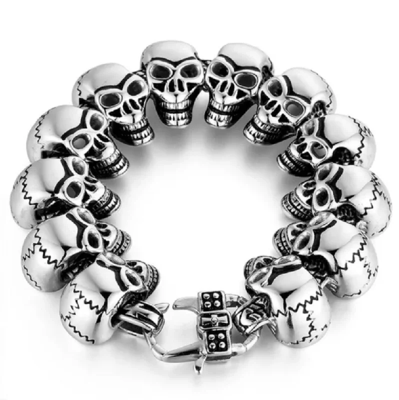 Stylish Beaded Bracelets for Women-Stainless Steel Cracked Head Skull Bracelet