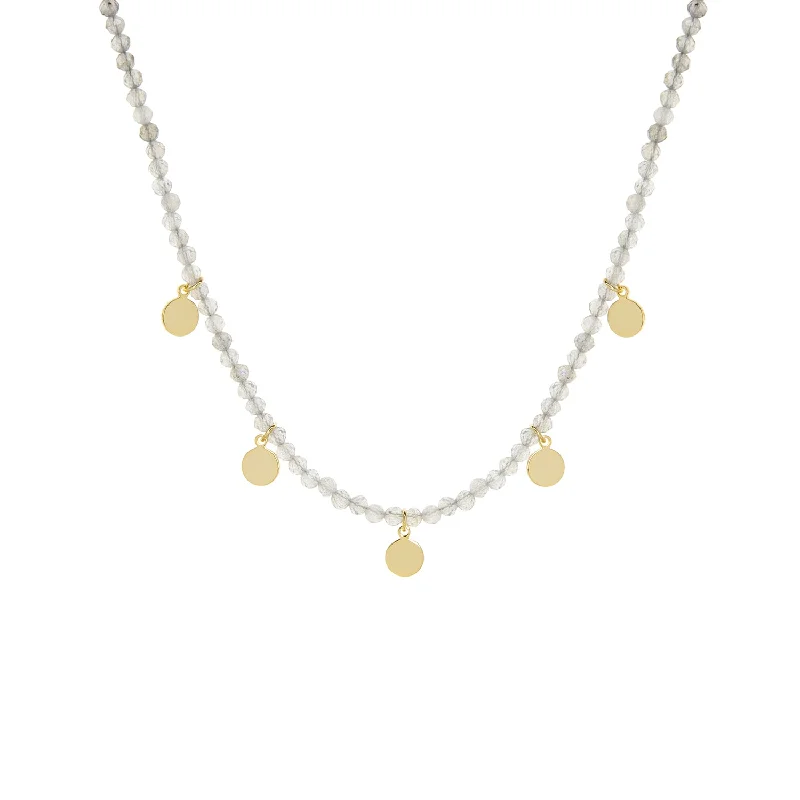 Engagement Necklaces-gold plated natural stone necklace with disc charms