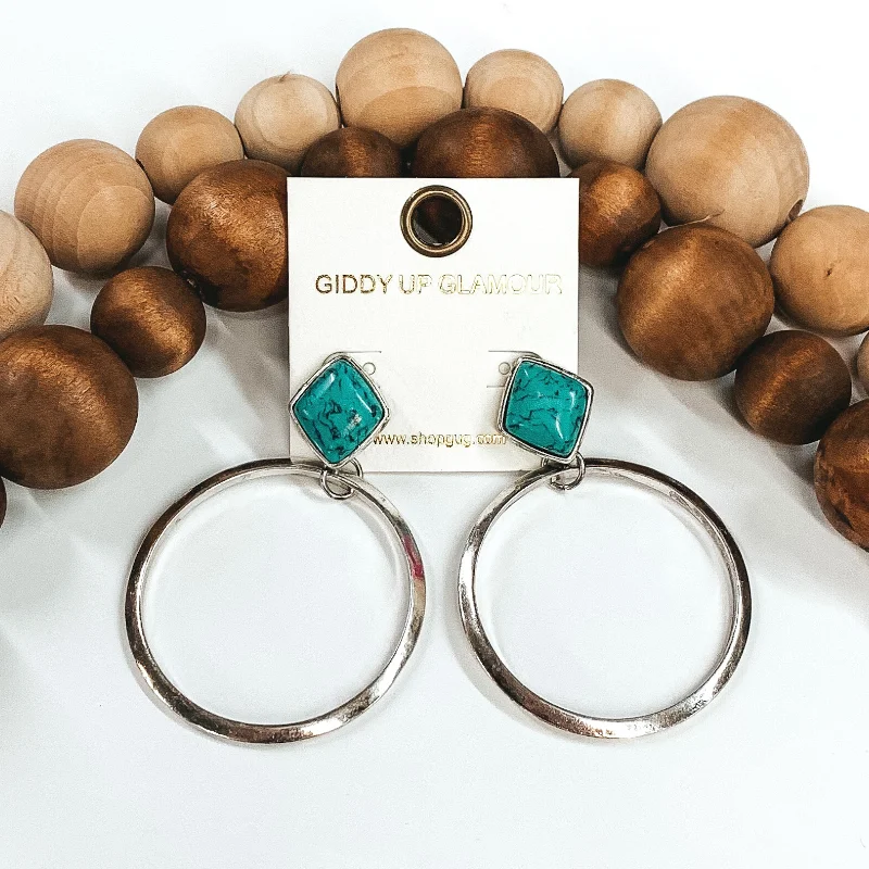 Designer Drop Hoop Earrings-Party Crasher Circle Drop Earrings in Turquoise