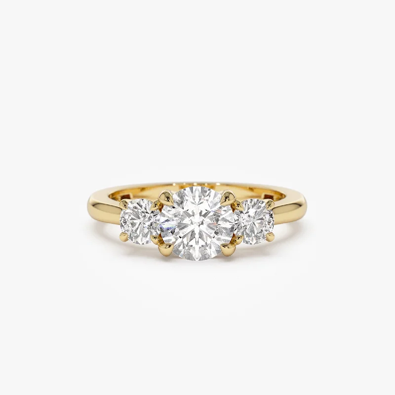 Affordable Vintage Engagement Rings-1.50 ctw 14k Round Lab Grown Diamond Three Stone Engagement Ring - Grace