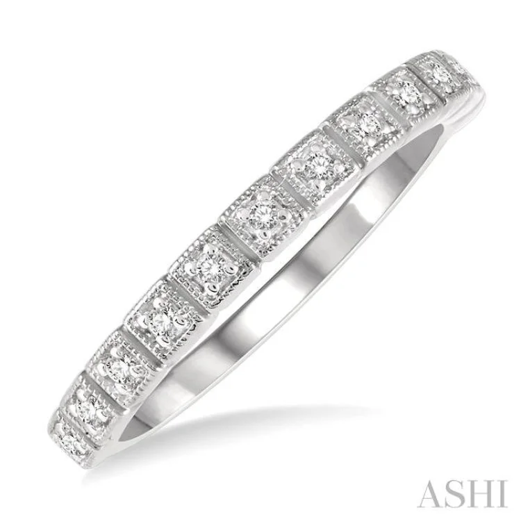 Classic Engagement Ring Styles-1/10 Ctw Square Mount Round Cut Diamond Stackable Band in 14K White Gold