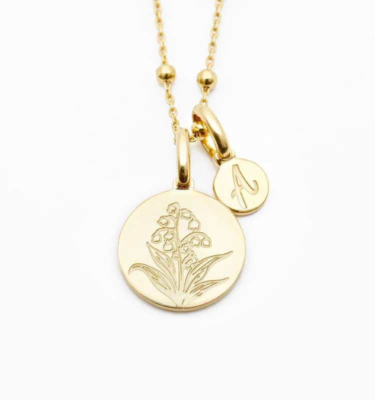 Engraved Necklaces-Lily of the Valley Initial Necklace - May Flower