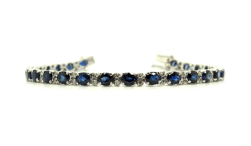 Stackable Silver Bracelets for Women-Blue Sapphire And Diamond Tennis Bracelet Ad No.1057