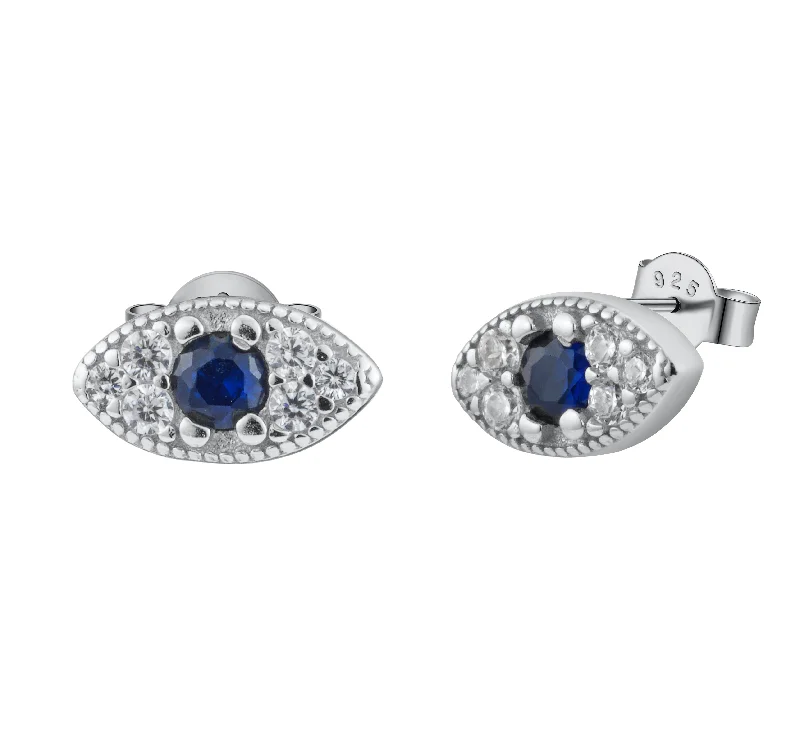 Trendy Hoop Earrings for Women-Silver Dainty Evil Eye Crystal Pave Stud Earrings