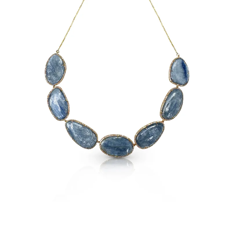 Long Necklaces-14k Gold and Diamond Kyanite Necklace