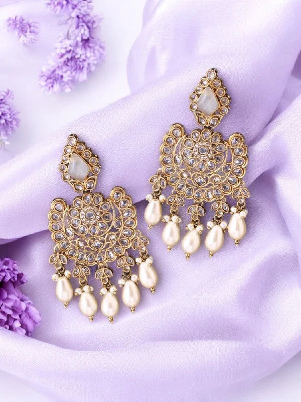 Trendy Gemstone Drop Earrings-Ivory Champa Chandbalis