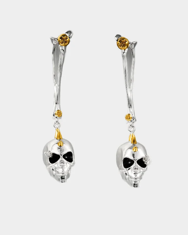 Custom Drop Stud Earrings-Silver & Golden Dangling Skull Earrings