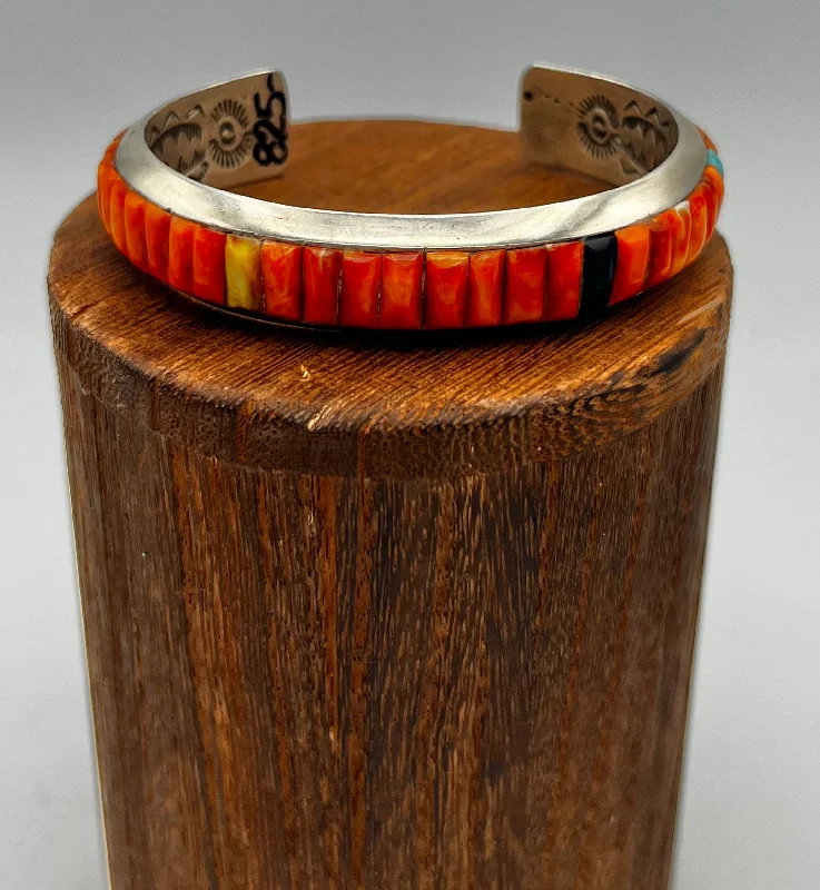 Adjustable Wooden Bracelets for Women-Cuff/Bracelet- Ray Adahai Zuni, Spiny Oyster, Turquoise