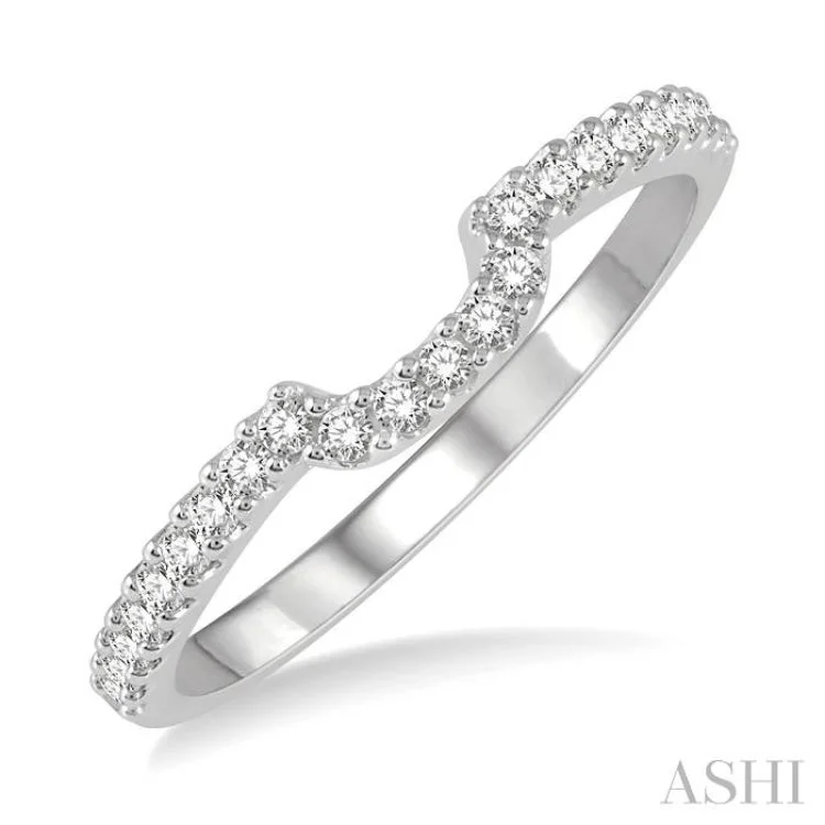 Personalized Wedding Bands for Couples-1/5 Ctw U-Shape Center Round Cut Diamond Wedding Band in 14K White Gold