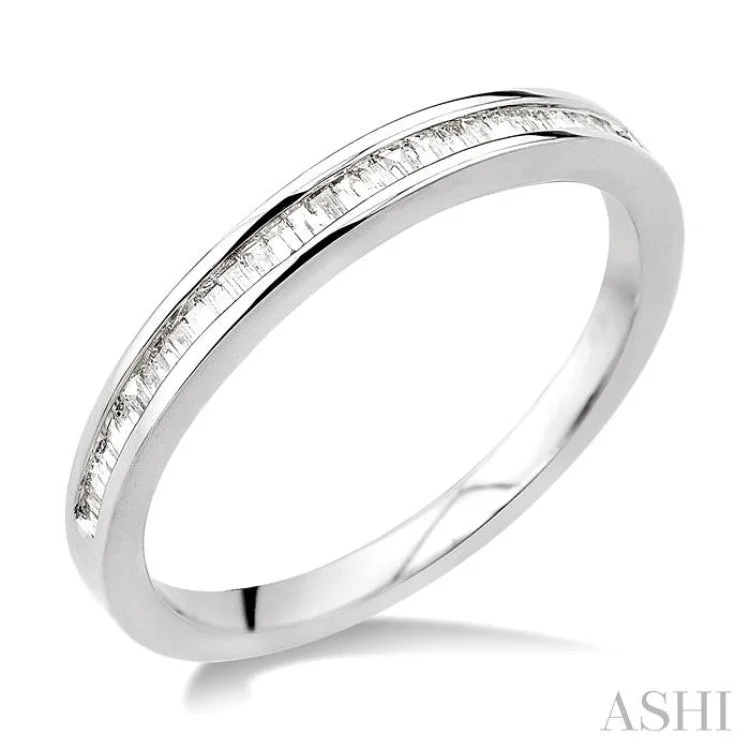 Matching Promise Rings Sets-1/4 Ctw Channel Set Baguette Cut Diamond Wedding Band in 14K White Gold