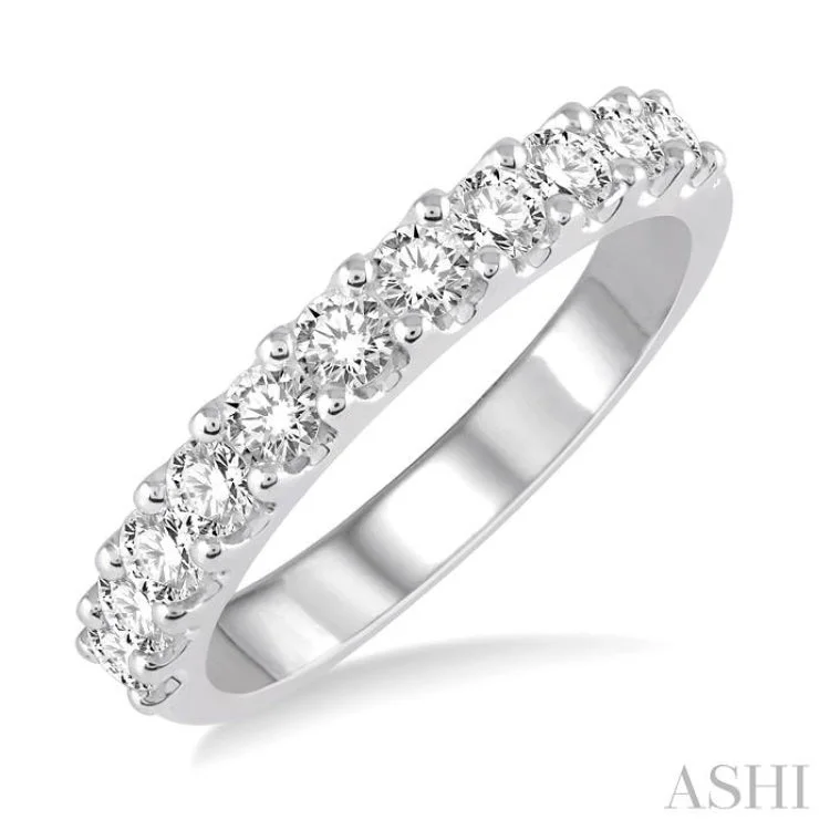 Affordable Custom Engagement Rings-3/4 Ctw Round Cut Diamond Wedding Band in 14K White Gold