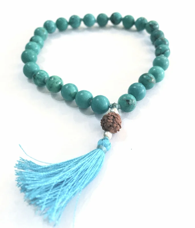 Personalized Stretch Bracelets for Kids-Turquoise & Rudraksha Quartermala