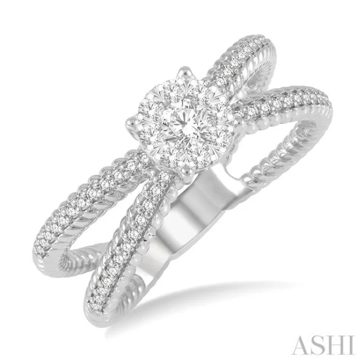 Designer Engagement Ring Sets-1/2 ctw Firefly Lovebright Round Cut Diamond Cluster Ring in 14K White Gold