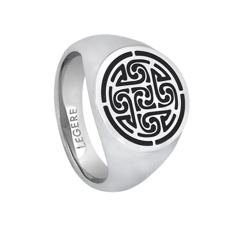 Custom Infinity Rings for Couples-Stainless Steel Patterned Ring with Black Epoxy