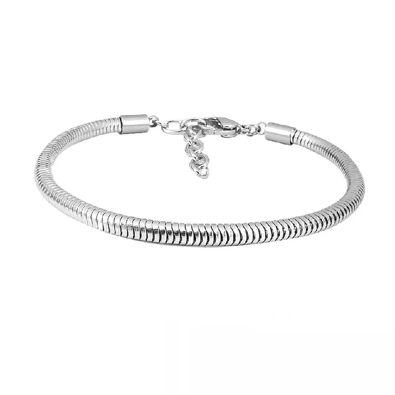 Romantic Couple Bracelets with Heart Charms-Stainless Steel Charm Snake Chain Bracelet