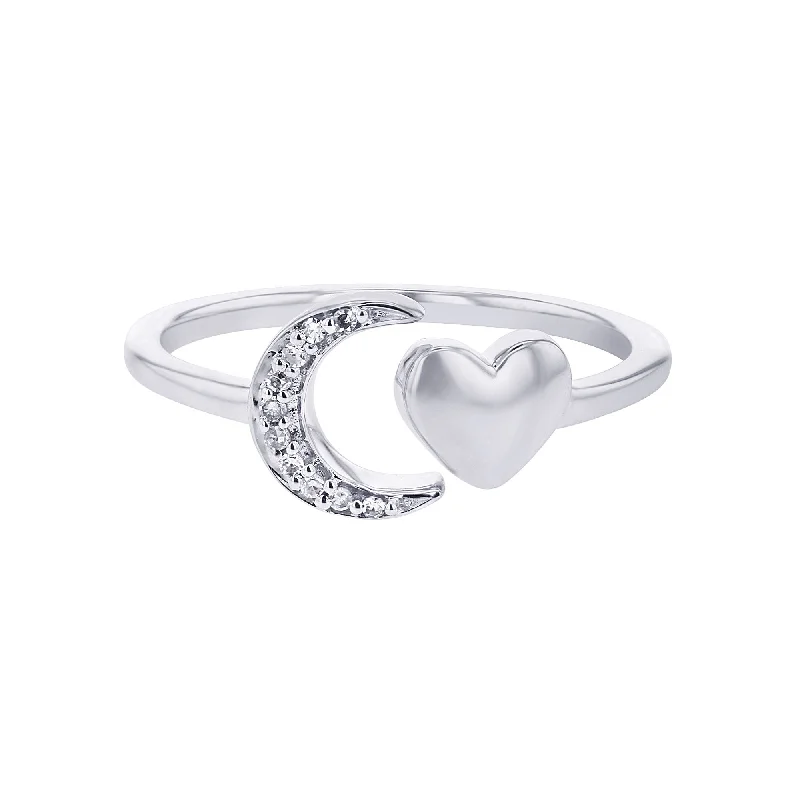 Custom Wedding Ring Designs-Silver Moon and Back Diamond Wrap Ring