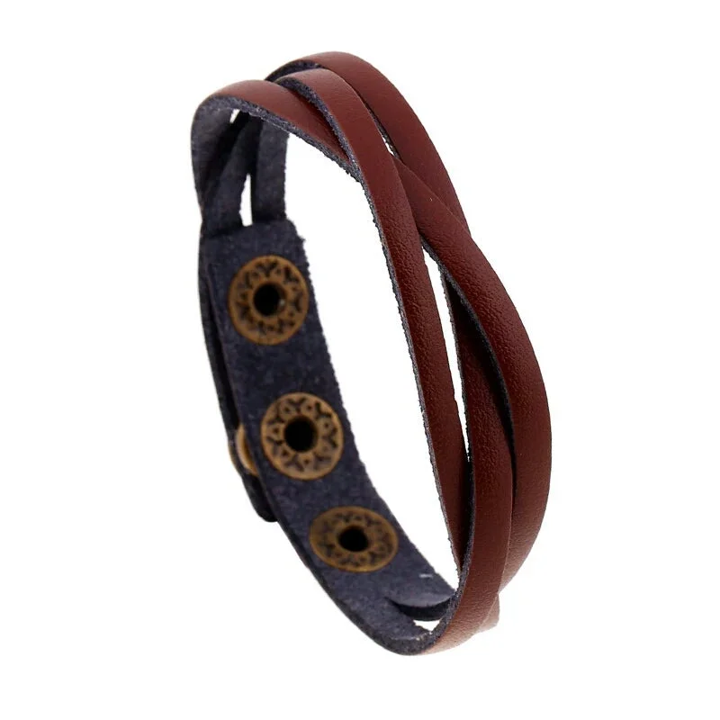 Adjustable Bracelets for Boys-Pleated Leather Bracelet