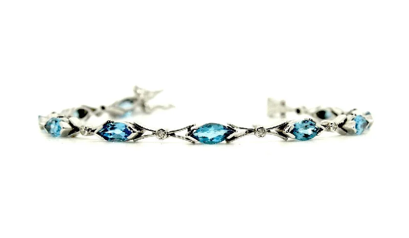 Fashion Statement Bracelets-Blue Topaz And Diamond Marquise Bracelet Ad No.1116